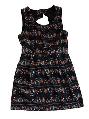 Sleeveless Black Floral Keyhole Casual Dress
